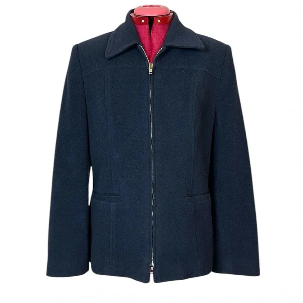 Classic  Tribal navy wool/cashmere blend zip up coat